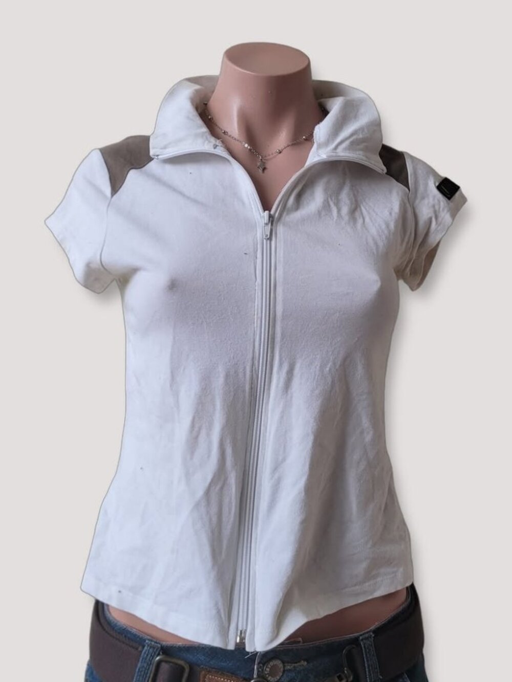 Whisper White Slim Short Sleeve Shirt Jacket Bodycon Camo Top M